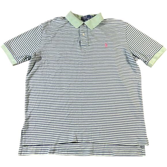 Polo by Ralph Lauren Mint Striped Pink Pony Polo Shirt - Picture 1 of 3
